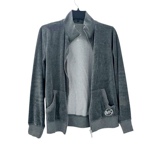 Michael Kors MK Bling Logo Zip Up Velour Jacket Gray Size Women’s Size Small - Picture 3 of 11